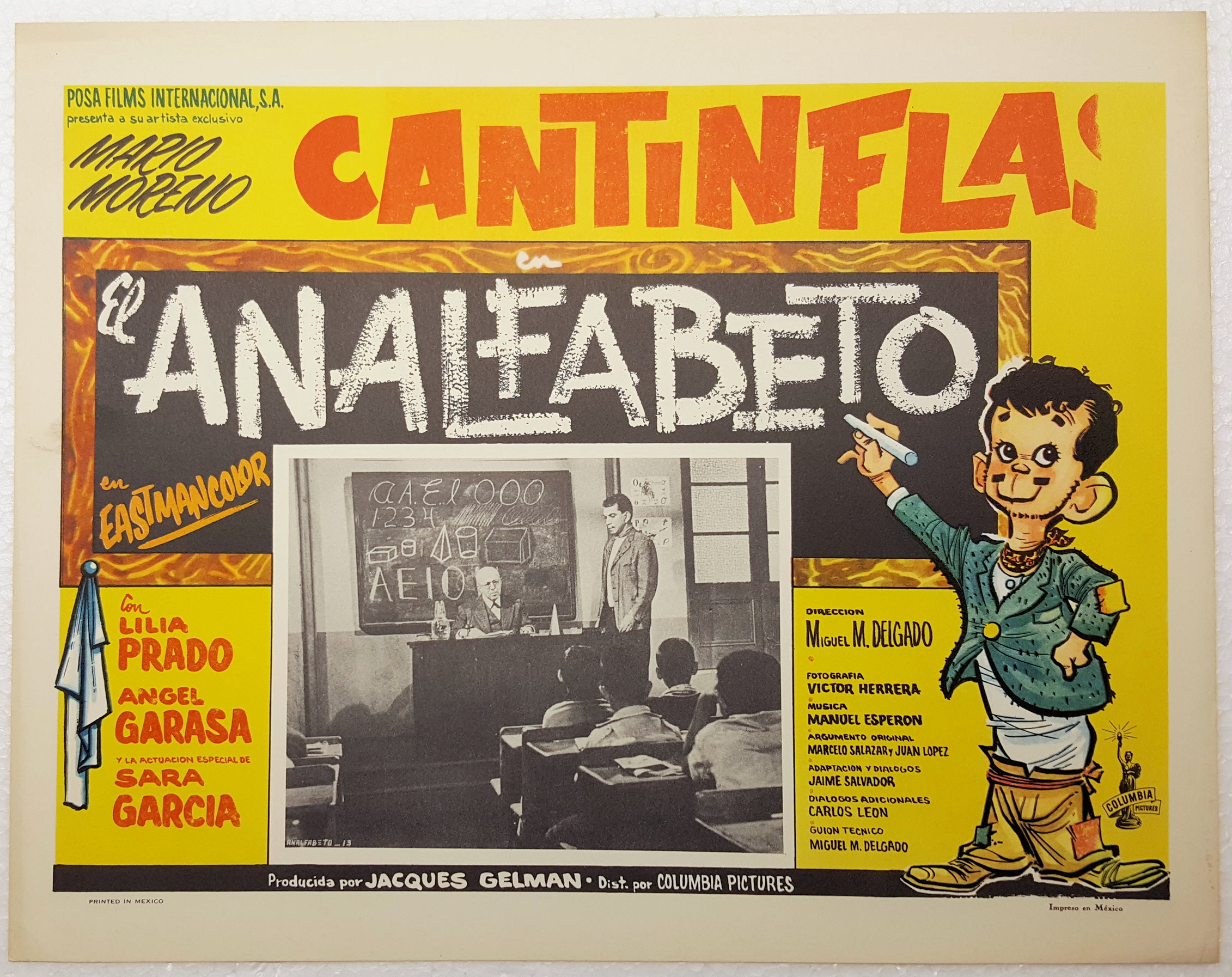 Mario Moreno Cantinflas, Lilia Prado ANALFABETO Mex ORIGINAL Lobby Card 1960 - Foto 1 di 1